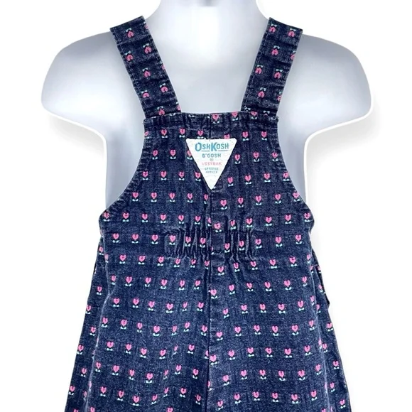 OshKosh B'Gosh Vintage Vestbak Overalls Floral Denim Blue Size 3T Union Made USA - Picture 8 of 11